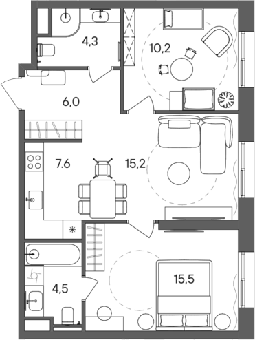 Планировка — СТОУН Сокольники, 3-комн., 63 м²