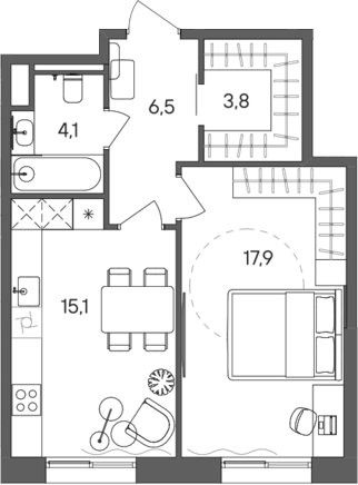 Планировка — СТОУН Сокольники, 1-комн., 47 м²