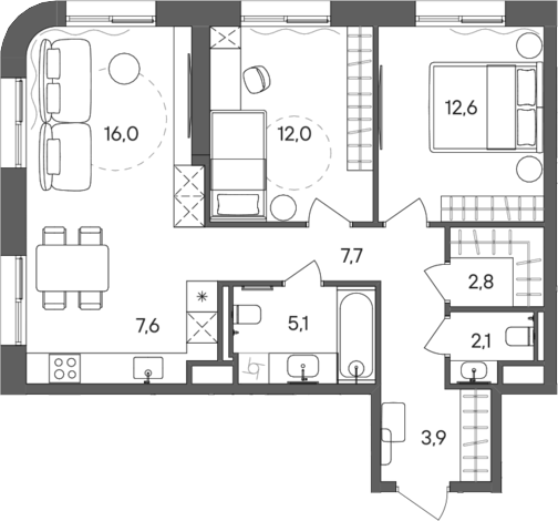 Планировка — СТОУН Сокольники, 3-комн., 70 м²