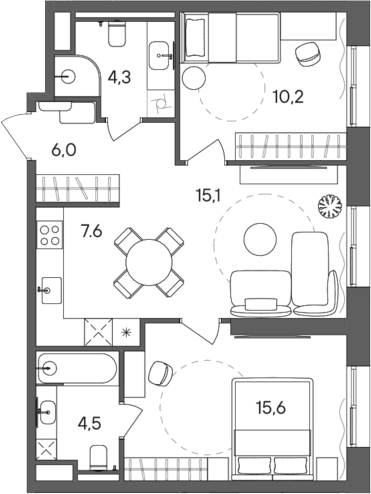 Планировка — СТОУН Сокольники, 3-комн., 63 м²
