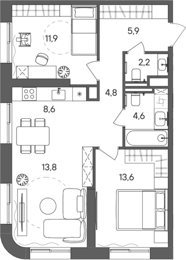 Планировка — СТОУН Сокольники, 3-комн., 65 м²