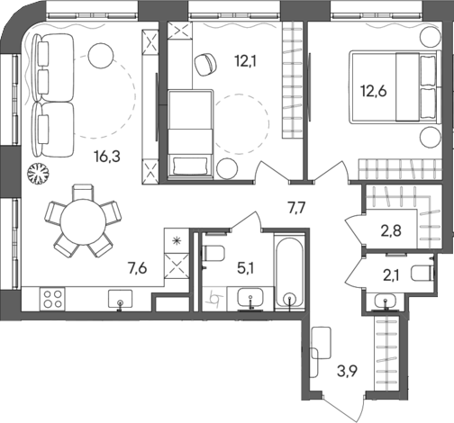 Планировка — СТОУН Сокольники, 3-комн., 70 м²