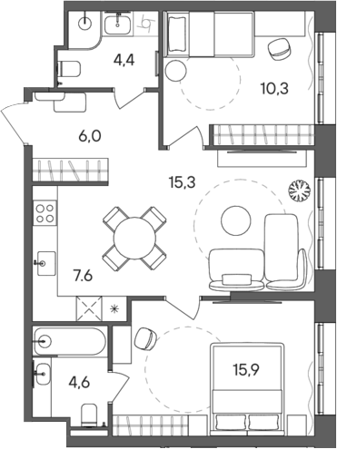 Планировка — СТОУН Сокольники, 3-комн., 64 м²