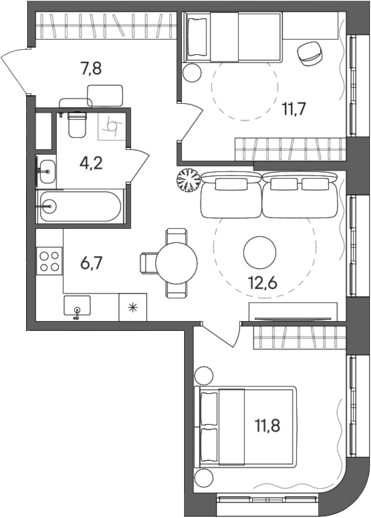 Планировка — СТОУН Сокольники, 3-комн., 55 м²