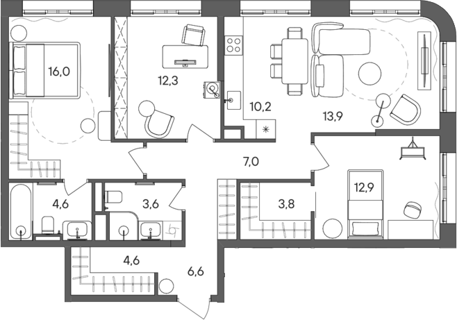 Планировка — СТОУН Сокольники, 4-комн., 96 м²