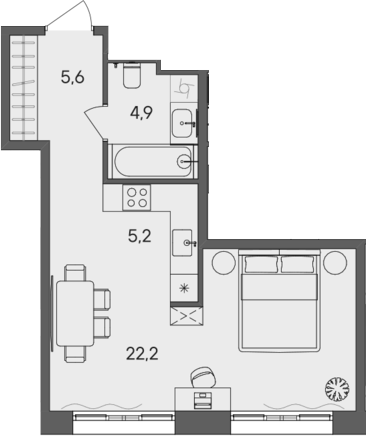 Планировка — СТОУН Сокольники, Студия, 38 м²