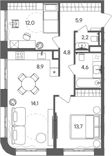 Планировка — СТОУН Сокольники, 3-комн., 66 м²