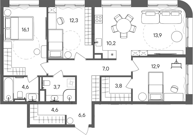 Планировка — СТОУН Сокольники, 4-комн., 96 м²