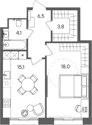 Планировка — СТОУН Сокольники, 1-комн., 48 м²