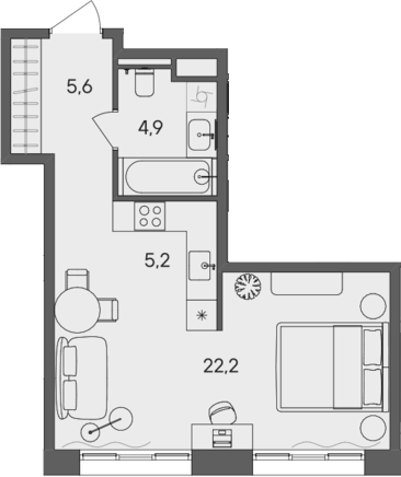 Планировка — СТОУН Сокольники, Студия, 38 м²
