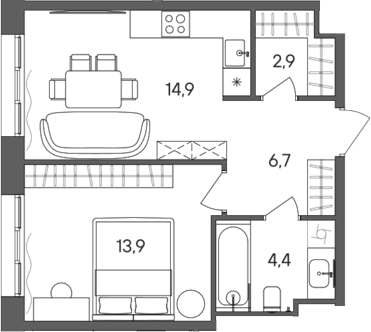 Планировка — СТОУН Сокольники, 1-комн., 43 м²