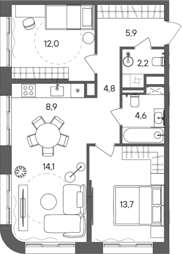Планировка — СТОУН Сокольники, 3-комн., 66 м²
