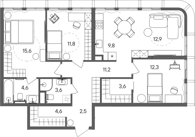 Планировка — СТОУН Сокольники, 4-комн., 93 м²