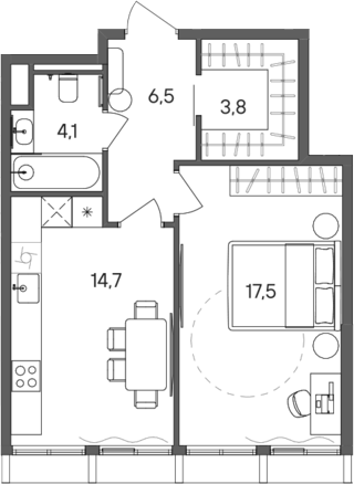 Планировка — СТОУН Сокольники, 1-комн., 47 м²