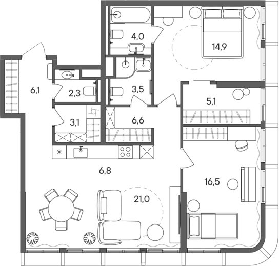 Планировка — СТОУН Сокольники, 3-комн., 90 м²
