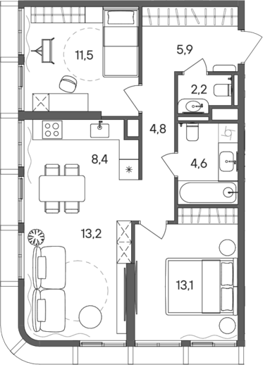 Планировка — СТОУН Сокольники, 3-комн., 64 м²