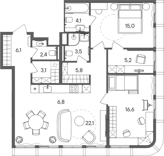 Планировка — СТОУН Сокольники, 3-комн., 91 м²