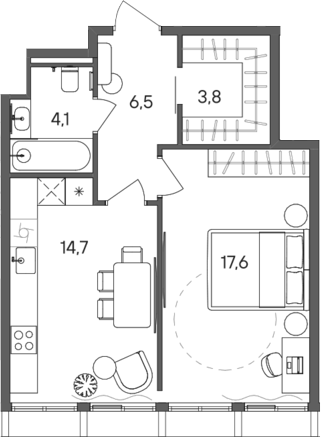 Планировка — СТОУН Сокольники, 1-комн., 47 м²