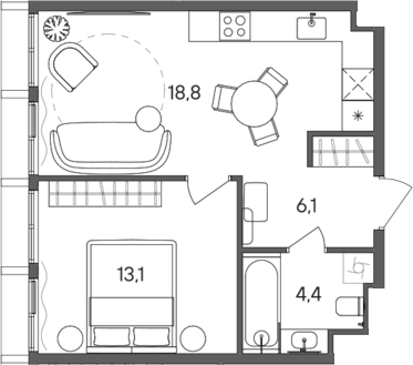 Планировка — СТОУН Сокольники, 1-комн., 42 м²
