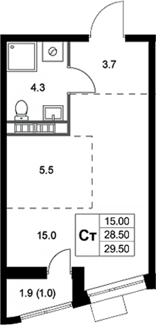 Планировка — Легенда Коренево, Студия, 29 м²