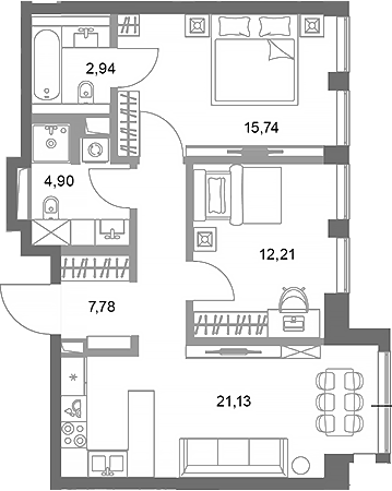 Планировка — ФАЙВ ТАУЭРС, 2-комн., 65 м²