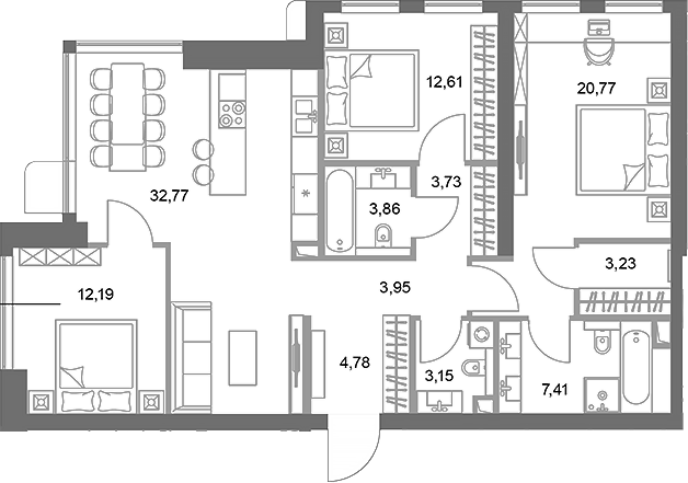 Планировка — ФАЙВ ТАУЭРС, 3-комн., 108 м²