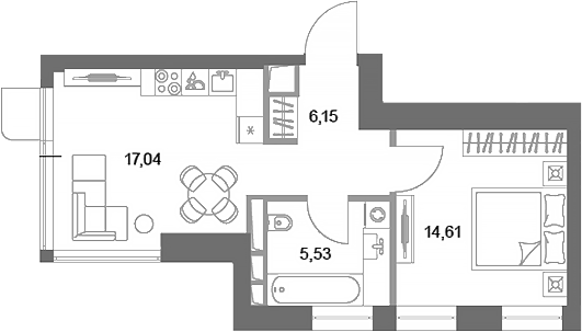 Планировка — ФАЙВ ТАУЭРС, 1-комн., 43 м²