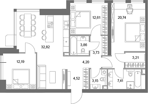 Планировка — ФАЙВ ТАУЭРС, 3-комн., 108 м²
