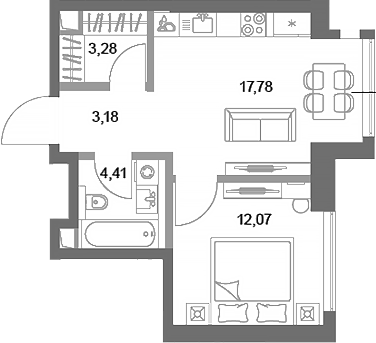 Планировка — ФАЙВ ТАУЭРС, 1-комн., 41 м²