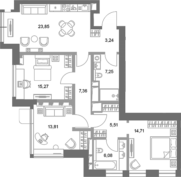 Планировка — ФАЙВ ТАУЭРС, 3-комн., 97 м²