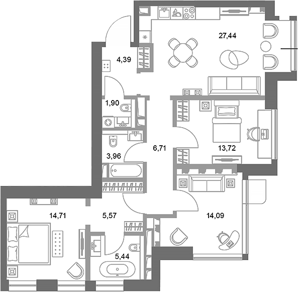Планировка — ФАЙВ ТАУЭРС, 3-комн., 98 м²