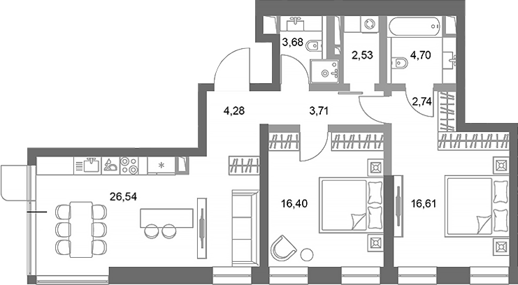 Планировка — ФАЙВ ТАУЭРС, 2-комн., 81 м²