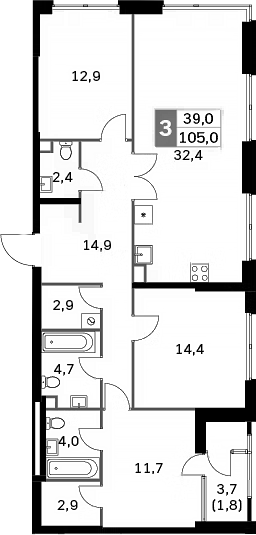 Планировка — Sky Garden, 4-комн., 102 м²