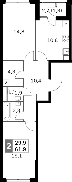 Планировка — Sky Garden, 2-комн., 59 м²
