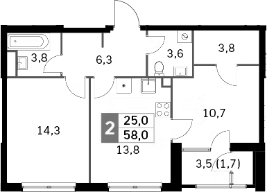 Планировка — Sky Garden, 2-комн., 55 м²
