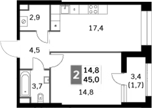 Планировка — Sky Garden, 2-комн., 43 м²