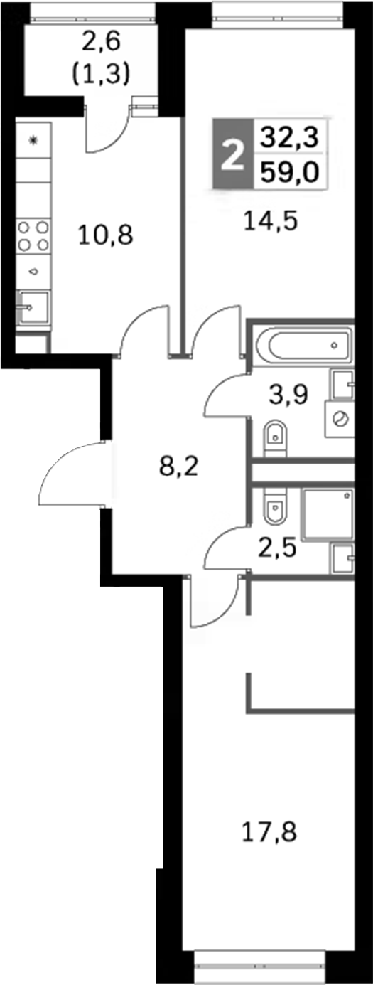 Планировка — Sky Garden, 2-комн., 58 м²