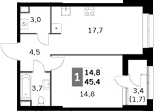 Планировка — Sky Garden, 2-комн., 44 м²