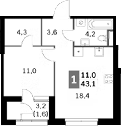Планировка — Sky Garden, 2-комн., 42 м²