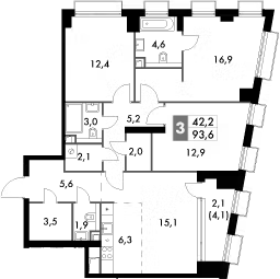Планировка — Sydney City, 4-комн., 92 м²