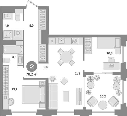Планировка — Квартал МОНС, 2-комн., 66 м²