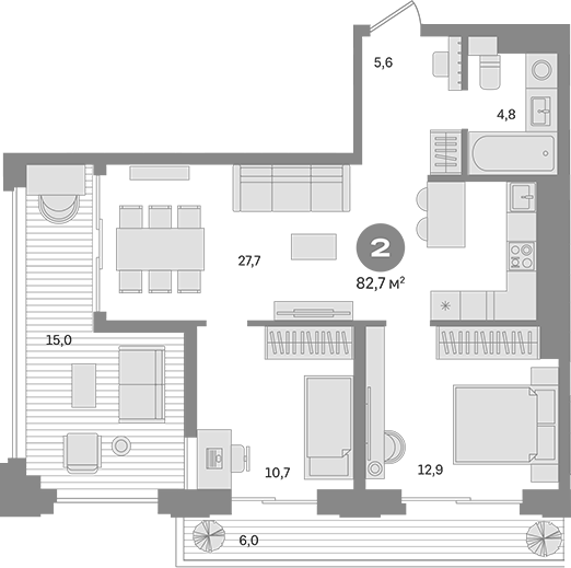 Планировка — Квартал МОНС, 2-комн., 62 м²