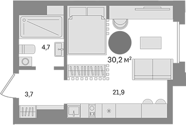 Планировка — Квартал МОНС, Студия, 30 м²