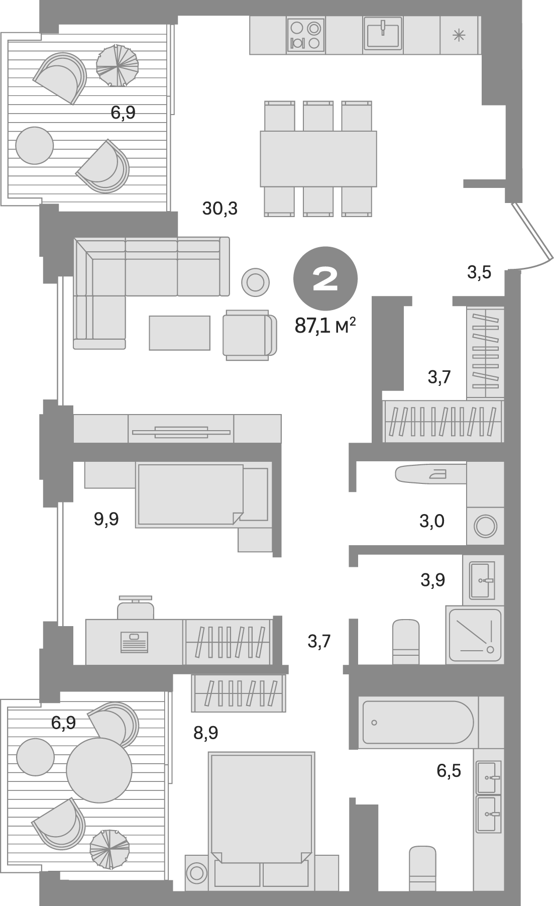 Планировка — Квартал МОНС, 2-комн., 73 м²