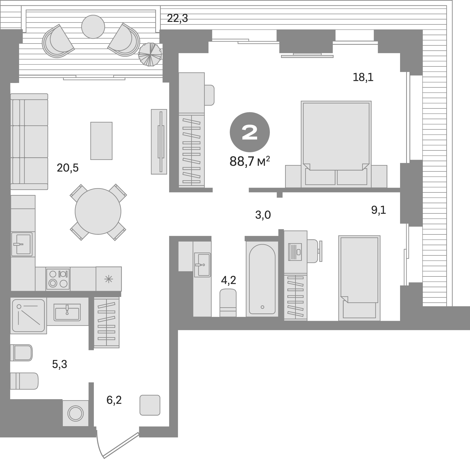 Планировка — Квартал МОНС, 2-комн., 66 м²
