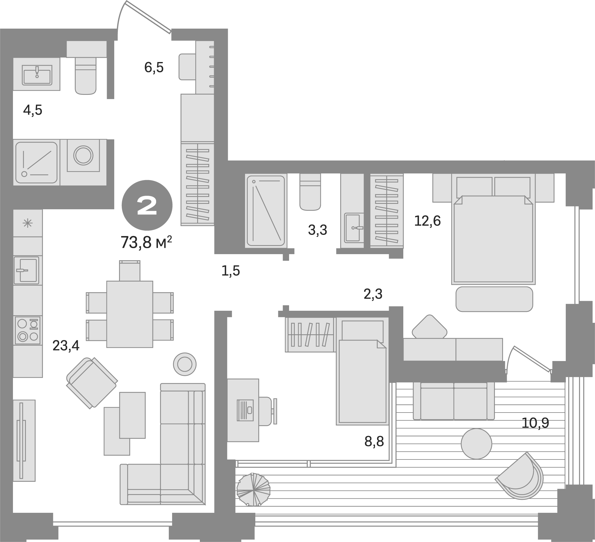 Планировка — Квартал МОНС, 2-комн., 63 м²