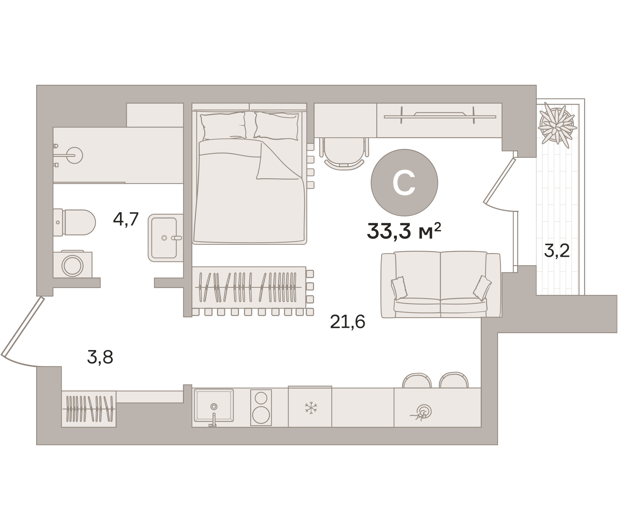 Планировка — Квартал МОНС, Студия, 31 м²