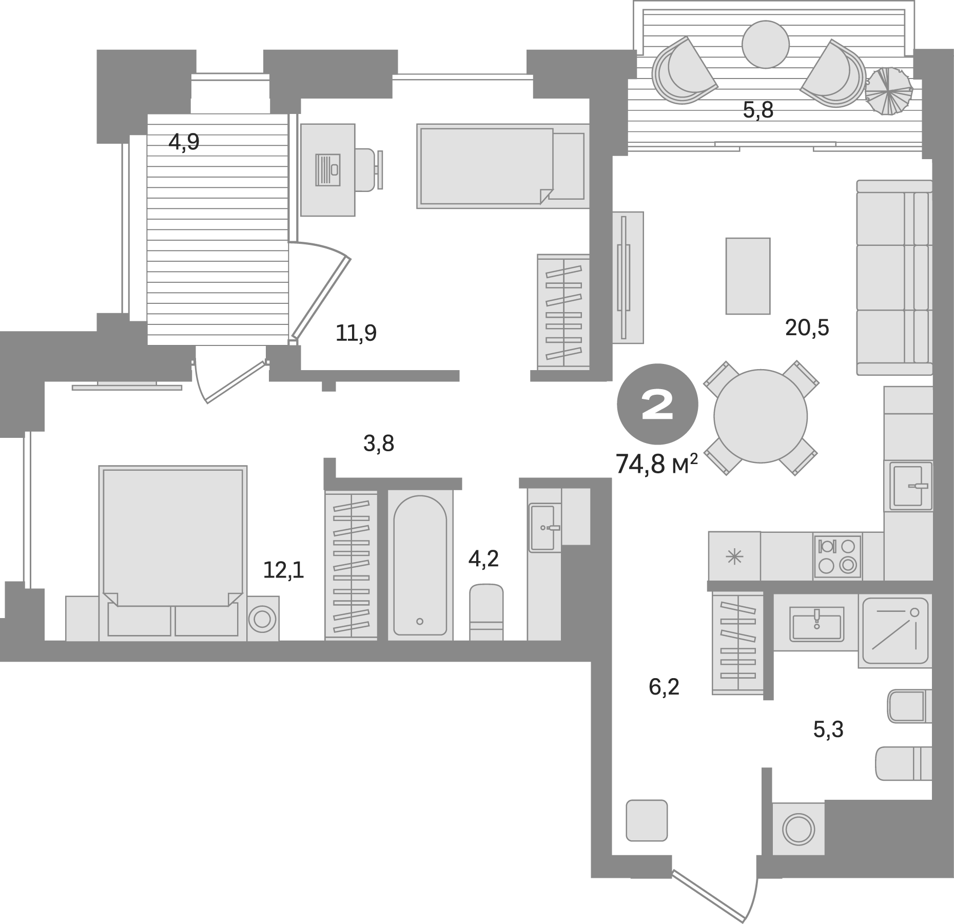 Планировка — Квартал МОНС, 2-комн., 64 м²