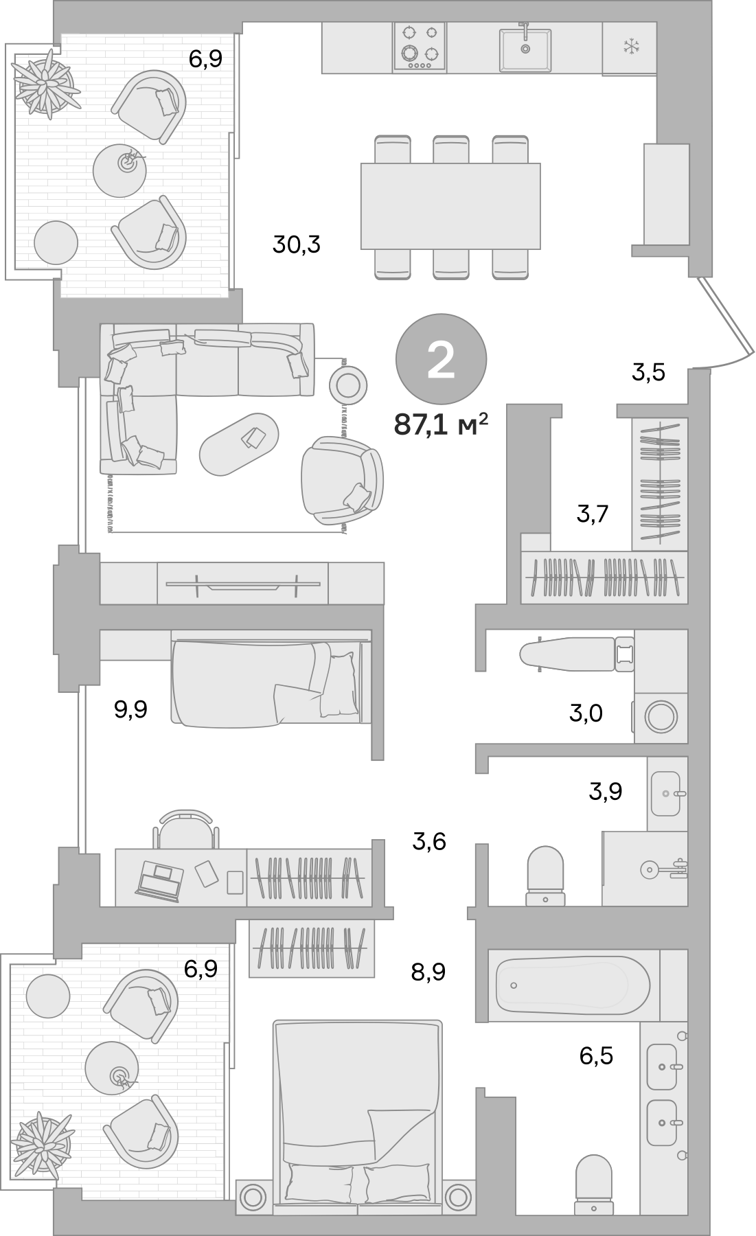 Планировка — Квартал МОНС, 2-комн., 73 м²