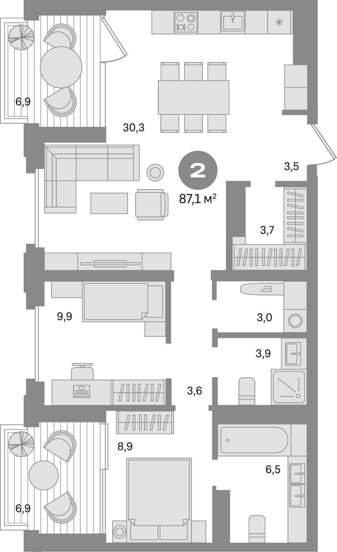 Планировка — Квартал МОНС, 2-комн., 73 м²
